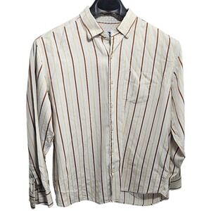 Tommy Bahama Mens XL 100% Silk Striped Button Down Shirt Brown Tan Long Sleeve